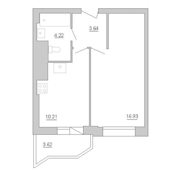 Однокомнатная квартира в : площадь 36.37 м2 , этаж: 9 – купить в Санкт-Петербурге